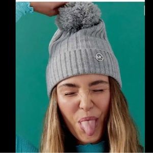 New,Michael Kors pom beanie, darling, never worn, gray knit cap